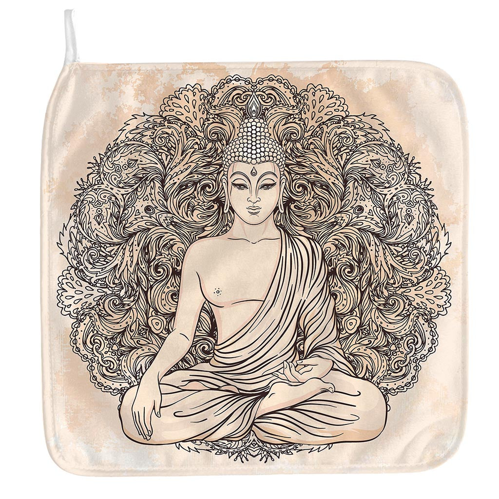 Beige Buddha Mandala Print Hand Towel