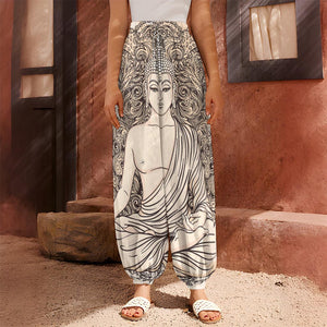 Beige Buddha Mandala Print Harem Pants