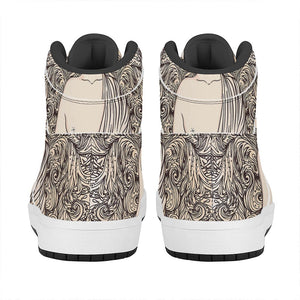 Beige Buddha Mandala Print High Top Leather Sneakers