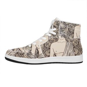 Beige Buddha Mandala Print High Top Leather Sneakers