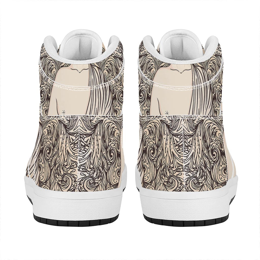 Beige Buddha Mandala Print High Top Leather Sneakers