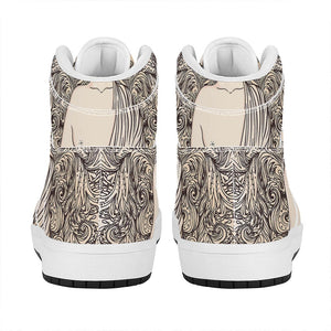 Beige Buddha Mandala Print High Top Leather Sneakers