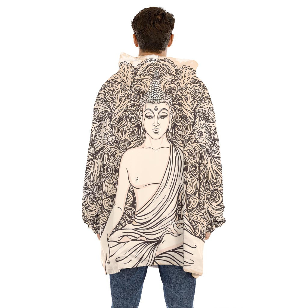 Beige Buddha Mandala Print Hoodie Blanket