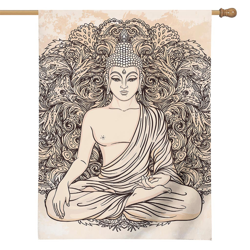 Beige Buddha Mandala Print House Flag