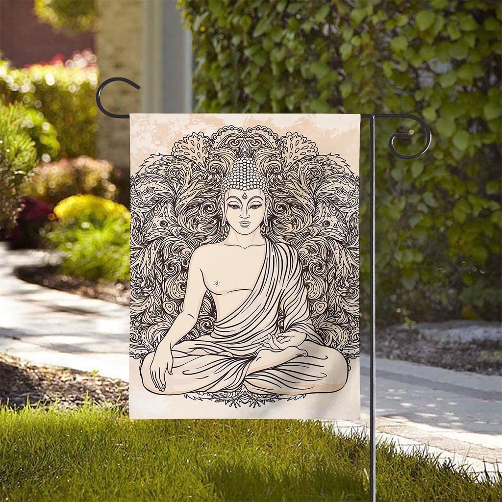 Beige Buddha Mandala Print House Flag