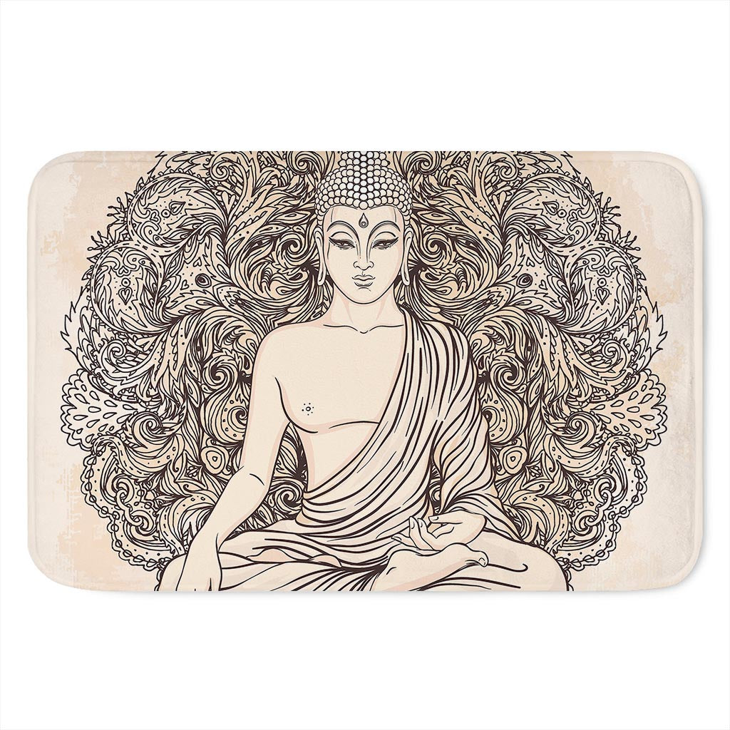 Beige Buddha Mandala Print Indoor Door Mat