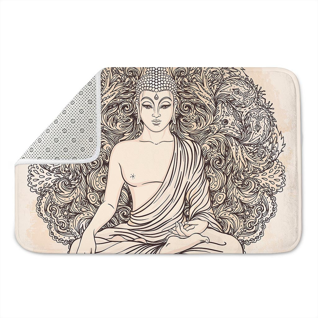 Beige Buddha Mandala Print Indoor Door Mat