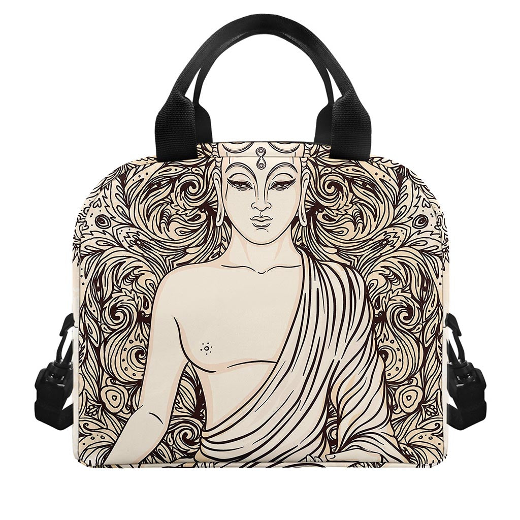 Beige Buddha Mandala Print Insulated Lunch Bag