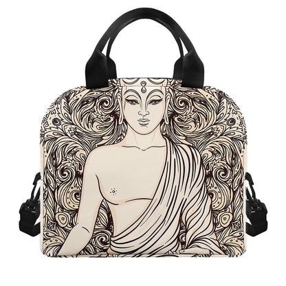Beige Buddha Mandala Print Insulated Lunch Bag