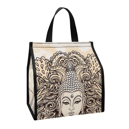 Beige Buddha Mandala Print Insulated Lunch Tote