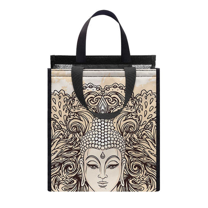 Beige Buddha Mandala Print Insulated Lunch Tote