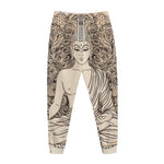 Beige Buddha Mandala Print Jogger Pants