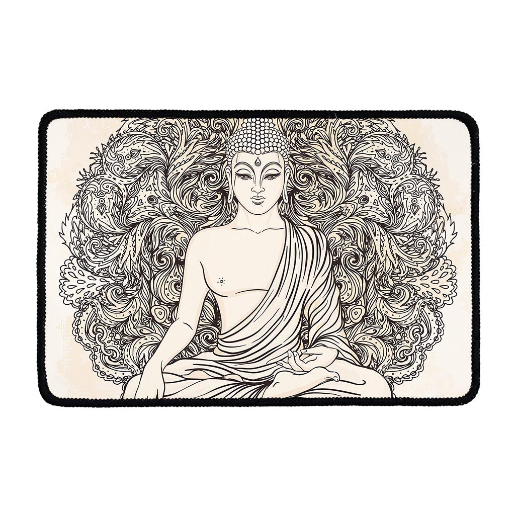 Beige Buddha Mandala Print Kitchen Mat