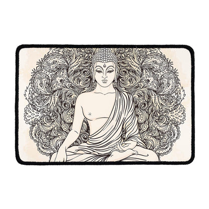 Beige Buddha Mandala Print Kitchen Mat