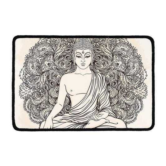 Beige Buddha Mandala Print Kitchen Mat