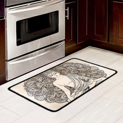 Beige Buddha Mandala Print Kitchen Mat