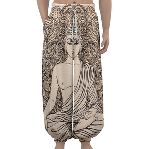 Beige Buddha Mandala Print Lantern Pants