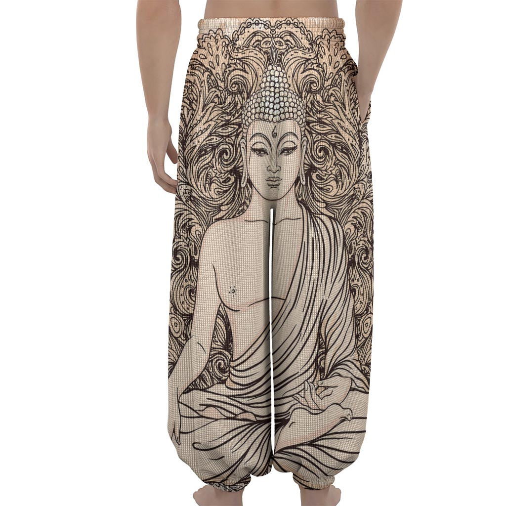 Beige Buddha Mandala Print Lantern Pants