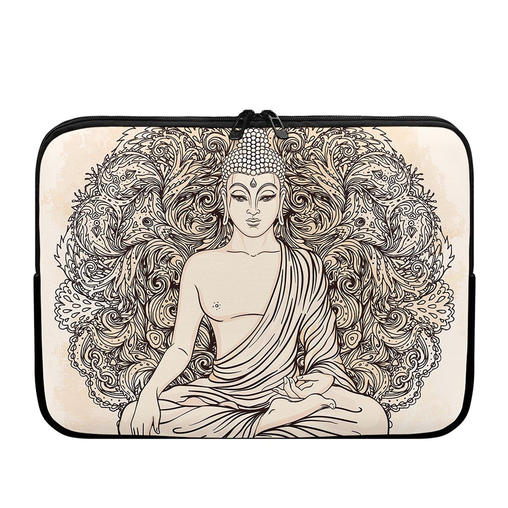 Beige Buddha Mandala Print Laptop Sleeve