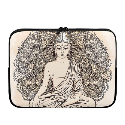 Beige Buddha Mandala Print Laptop Sleeve