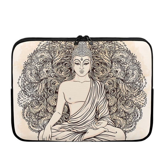 Beige Buddha Mandala Print Laptop Sleeve