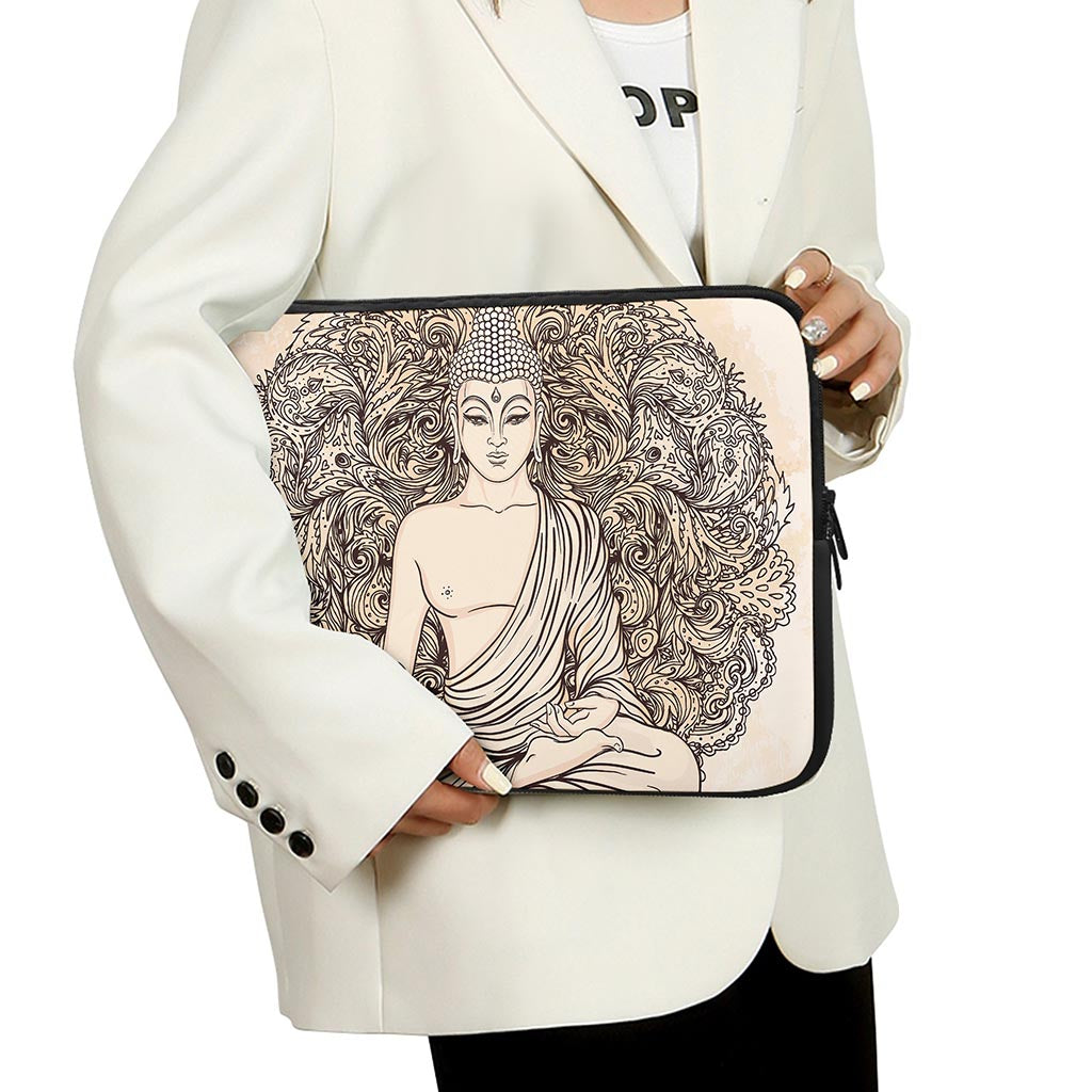 Beige Buddha Mandala Print Laptop Sleeve