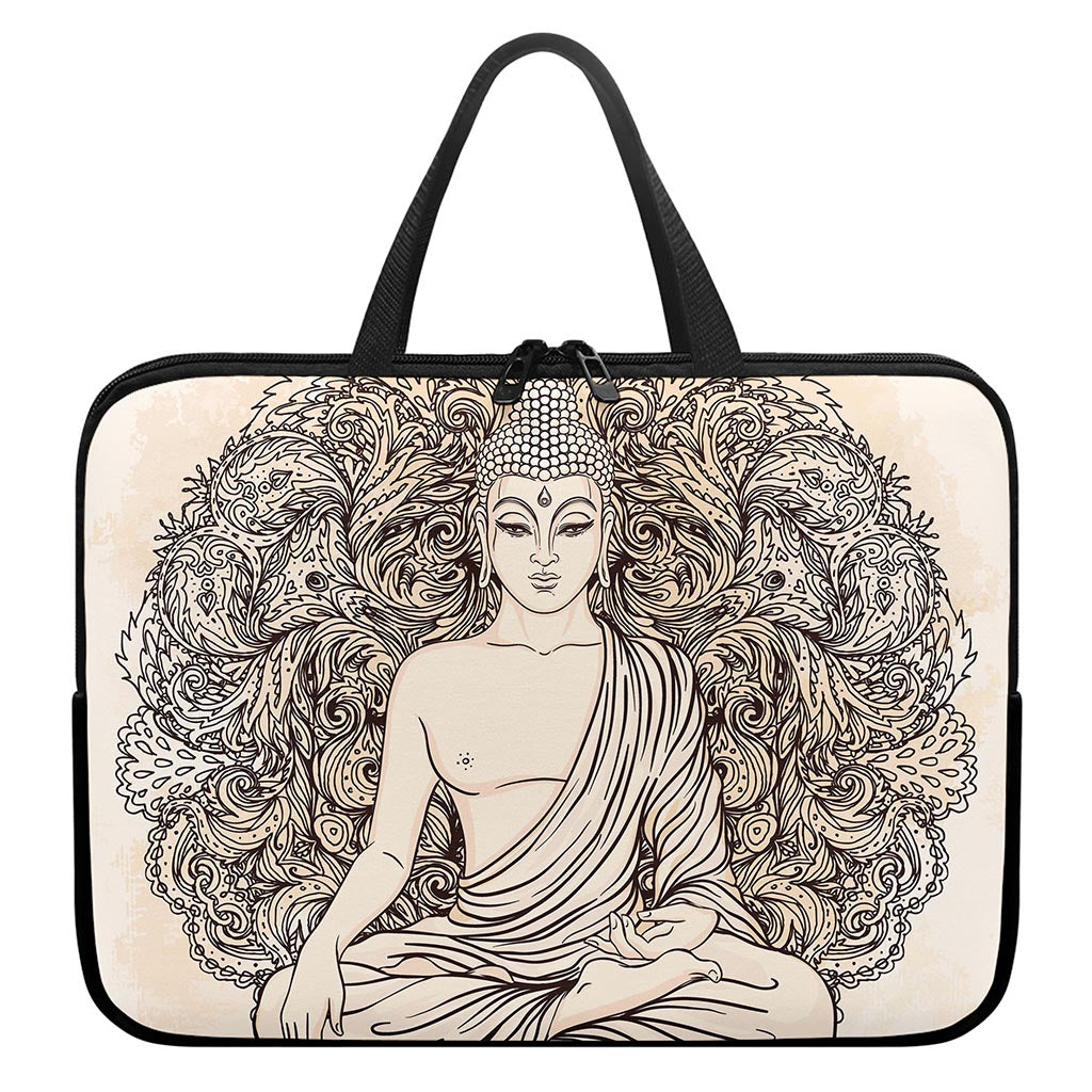 Beige Buddha Mandala Print Laptop Sleeve With Handle