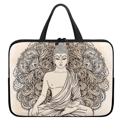 Beige Buddha Mandala Print Laptop Sleeve With Handle