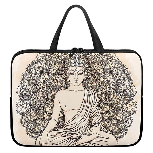 Beige Buddha Mandala Print Laptop Sleeve With Handle