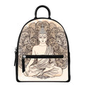 Beige Buddha Mandala Print Leather Backpack