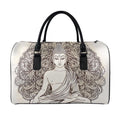 Beige Buddha Mandala Print Leather Duffel Bag