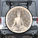Beige Buddha Mandala Print Leather Spare Tire Cover