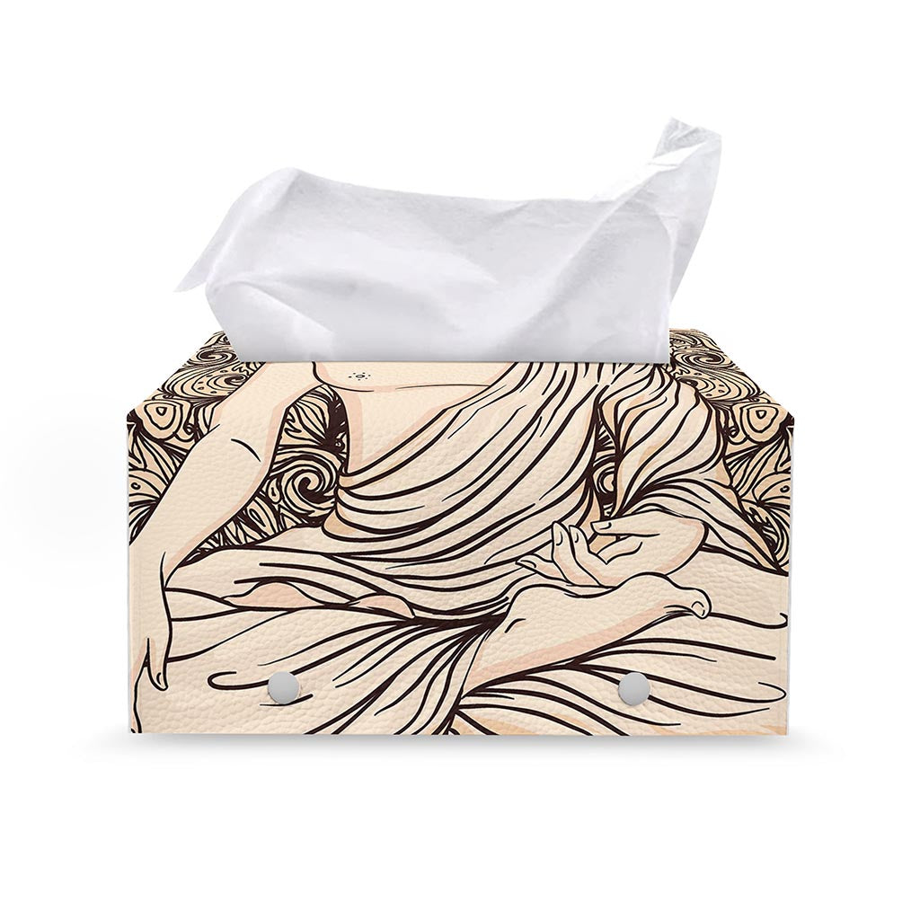 Beige Buddha Mandala Print Leather Tissue Box Cover
