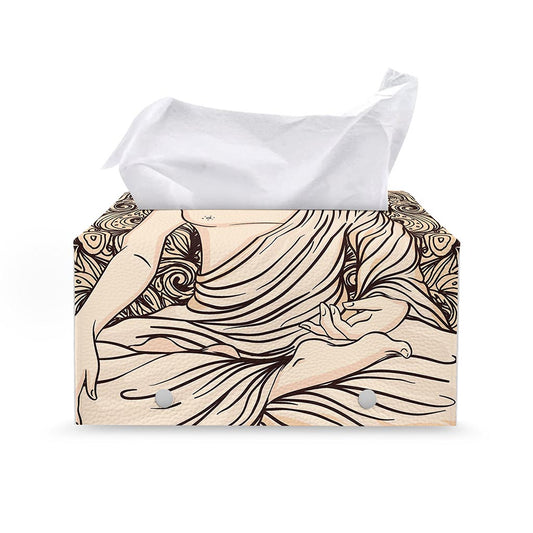 Beige Buddha Mandala Print Leather Tissue Box Cover