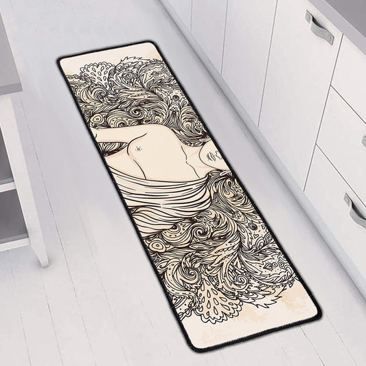 Beige Buddha Mandala Print Long Kitchen Mat