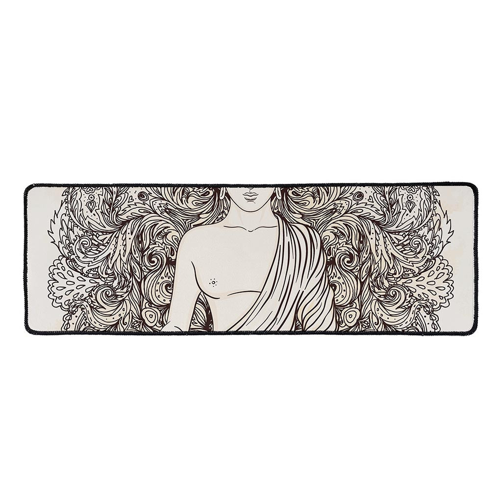 Beige Buddha Mandala Print Long Kitchen Mat