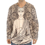 Beige Buddha Mandala Print Long Sleeve Baseball Jersey