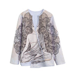 Beige Buddha Mandala Print Long Sleeve Short Coat