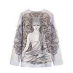 Beige Buddha Mandala Print Long Sleeve Short Coat