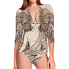 Beige Buddha Mandala Print Long Sleeve Swimsuit