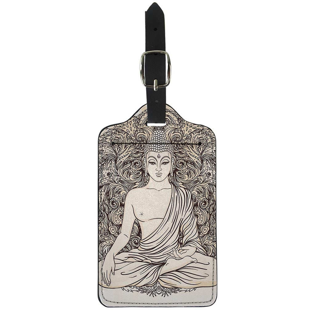 Beige Buddha Mandala Print Luggage Tag