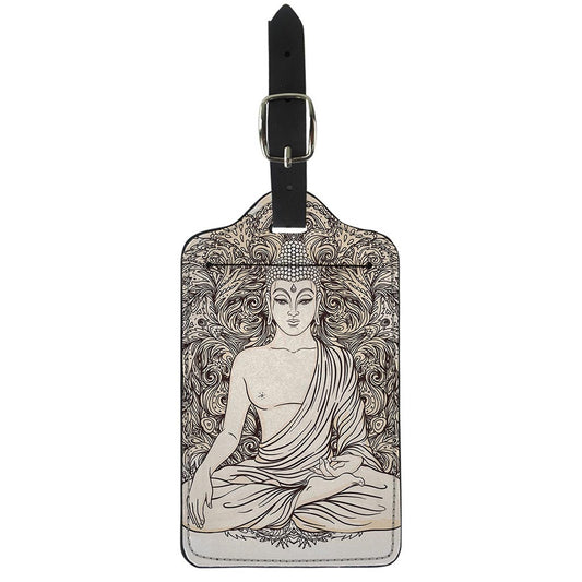 Beige Buddha Mandala Print Luggage Tag