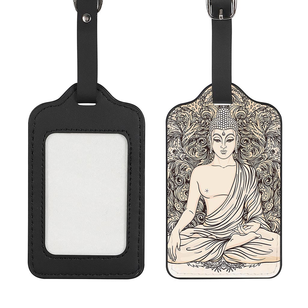 Beige Buddha Mandala Print Luggage Tag