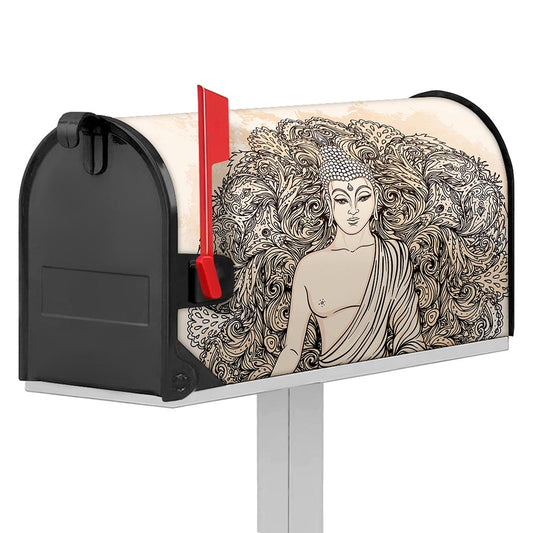 Beige Buddha Mandala Print Mailbox Cover