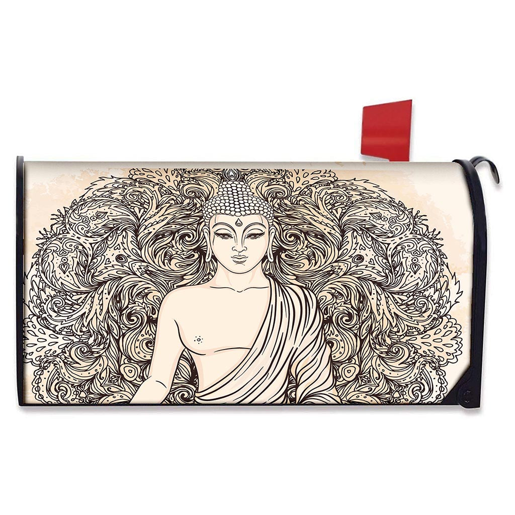 Beige Buddha Mandala Print Mailbox Cover