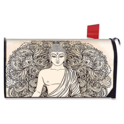 Beige Buddha Mandala Print Mailbox Cover