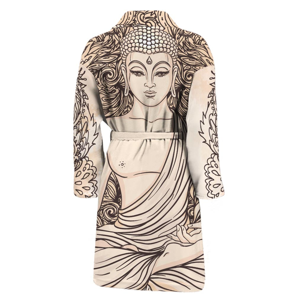 Beige Buddha Mandala Print Men's Bathrobe