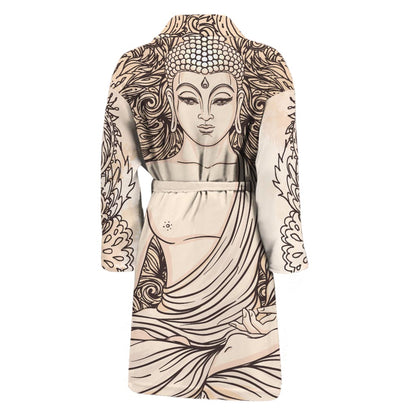 Beige Buddha Mandala Print Men's Bathrobe