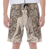 Beige Buddha Mandala Print Men's Beach Shorts