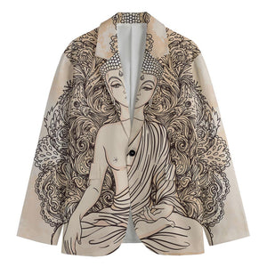 Beige Buddha Mandala Print Men's Blazer